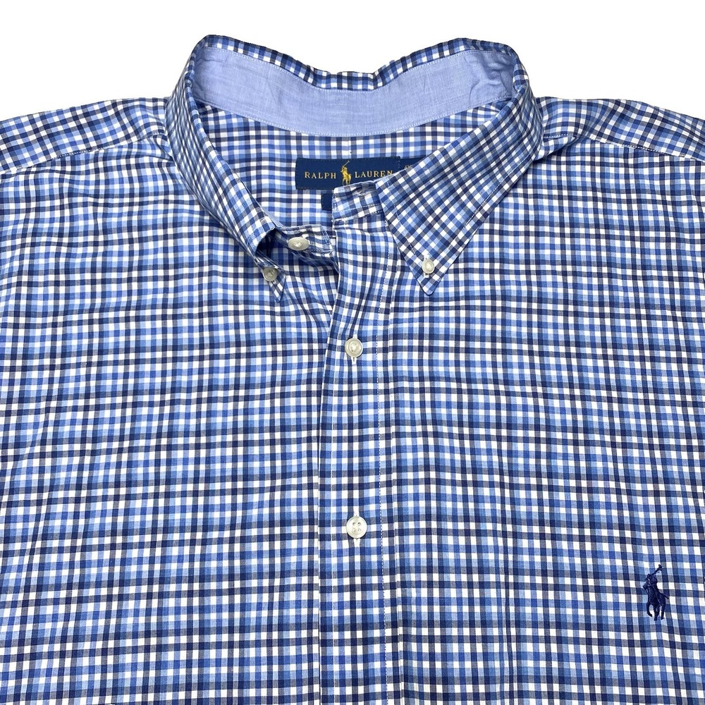 Ralph Lauren Shirt 4XB Mens L/S Button Down Blue Gingham Plaid Preppy